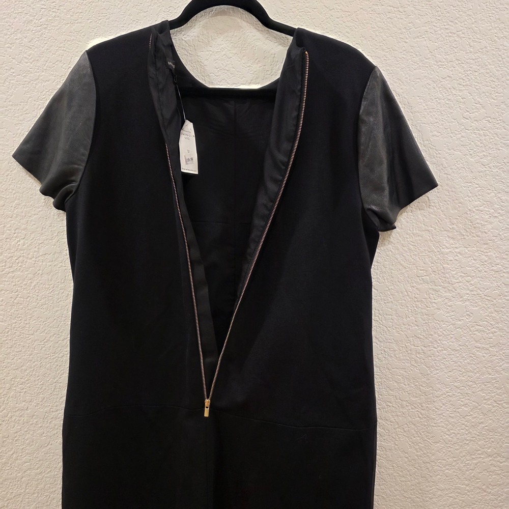Banana Republic Dress Womens Size 12 Black Lamb Leather Front Shift Pockets - Picture 10 of 14